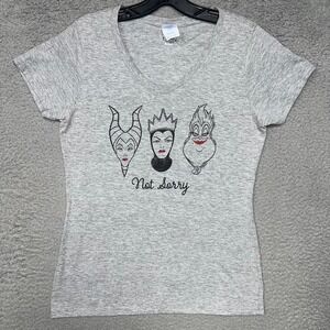 Disney Villains Not Sorry T Shirt Women's Sz S Gray Ursula Maleficent Evil Queen